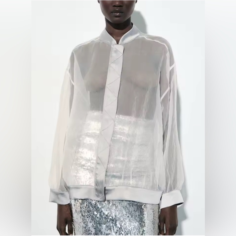 Zara Sheer Silver Bomber Jacket